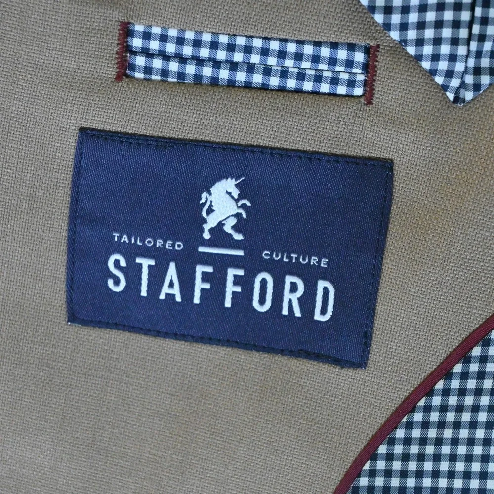 Stafford 48L Khaki 100%‎ Wool Gold Button Mens Blazer Suit Jacket Sport Coat